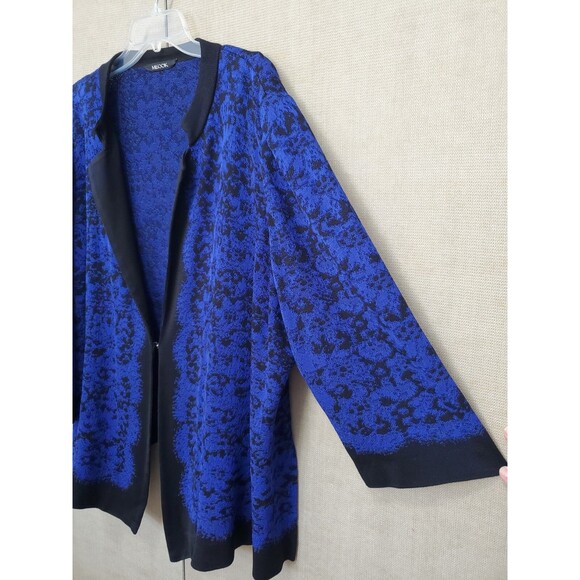 Misook Blue/Black Long Sleeve Knit Cardigan Jacket Size 5XL Shoulder Pads - Picture 2 of 6